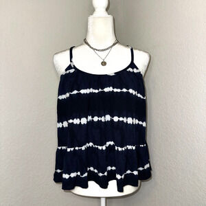 Loft Peplum Cami Top Womens XS Blue White Tie Dye Crisscross Back Sleeveless NWT